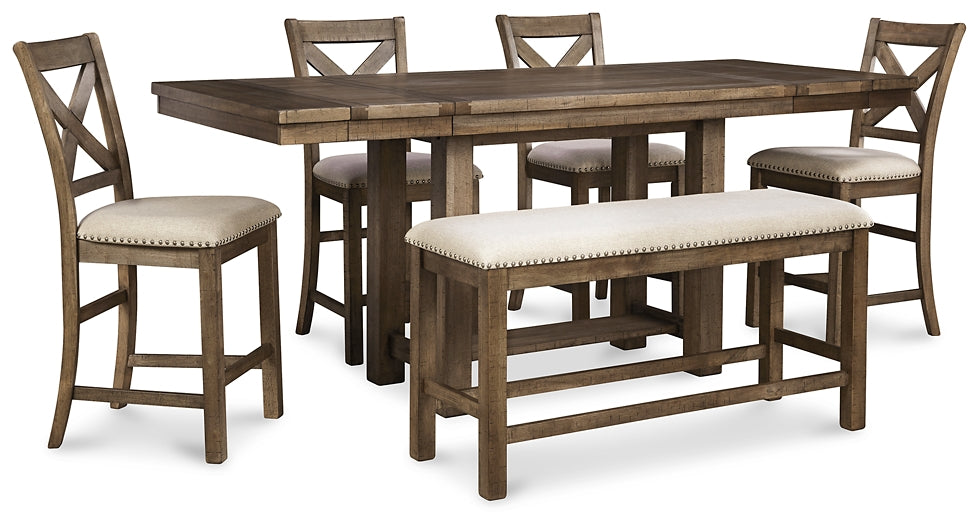 Moriville Counter Height Dining Table and 4 Barstools and Bench