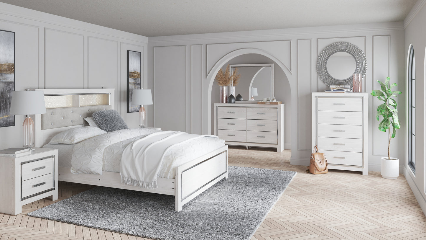 Altyra Queen Bookcase Headboard with Mirrored Dresser, Chest and Nightstand